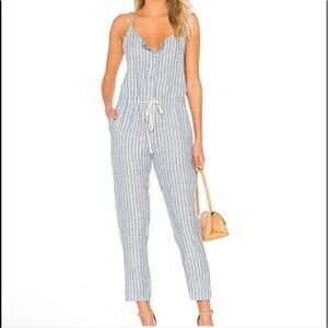 Enza Costa Blue and White Striped Sleeveless Jumpsuit